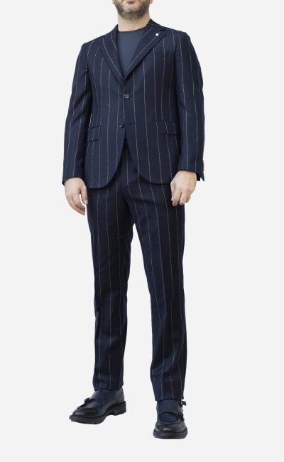 LUIGI BIANCHI SARTORIA  Abito monopetto gessato in lana