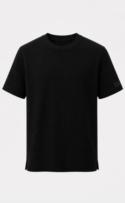 HESKIMO T-shirt girocollo in nylon effetto crochet nero