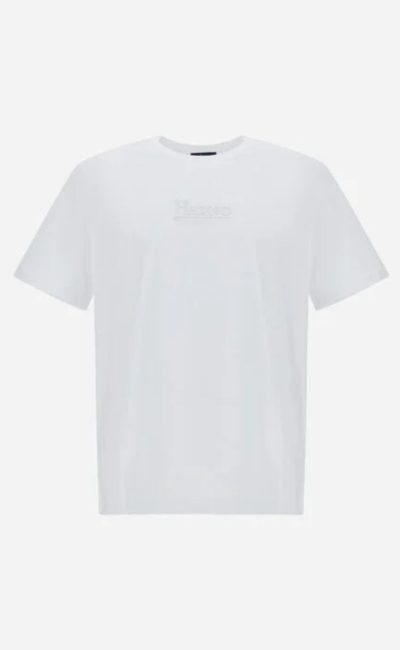 HERNO T-shirt in cotone con ricamo bianco