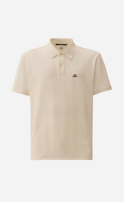  C.P. COMPANY  White stretch piquet polo