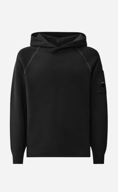 C.P. COMPANY Black double cotton knitwear hooded